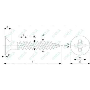 DIN 7983, ISO 7051, UNI 6956 phillips countersunk raised head self tapping screws